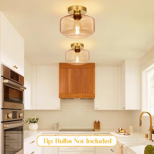 Industrial Semi Flush Mount Ceiling Light Brushed Gold