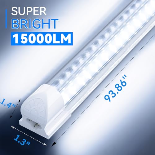 8FT Led Shop Light 100W 15000LM 6500K Linkable Shop Light (12 Count)