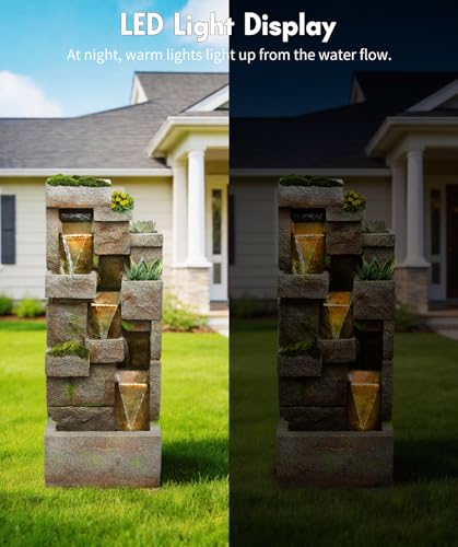 41.7" Outdoor Fountain 3 Tier Modern Water Fountain with LED Light and Pump