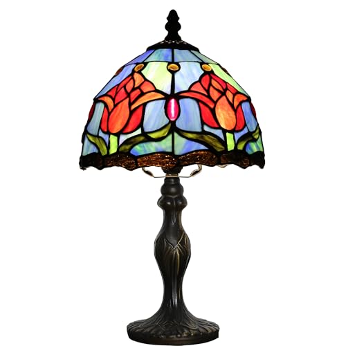 Small Tiffany Table Lamp Stained Glass Memory Lamp Red Tulip Style