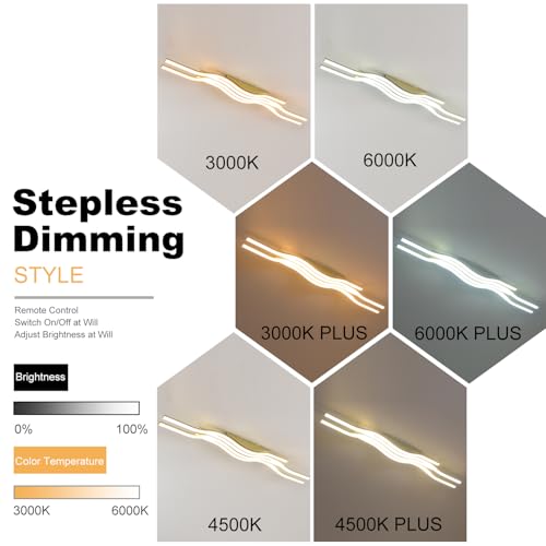 Gold Modern Light Fixture Flush Mount Led Ceiling Lights Dimmable Close to Ceiling Light Fixture with Remote Modern Dining Room Light Fixture for Hallway