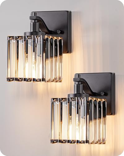 Hardwired Black Crystal Wall Sconces Set of 2 (2 Count)