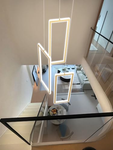 3 Lights Modern Rectangle Chandelier Dimmable Pendant Lighting Adjust LED Staircase Chandelier Hanging Light Fixtures for Kitchen Island Dining Room Entryway Foyer Gold