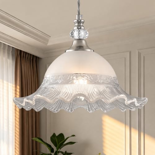 1 Pack Vintage Brushed Nickel Crystal Glass Pendant Light Fixture (Brushed Nickel / 1-Light)