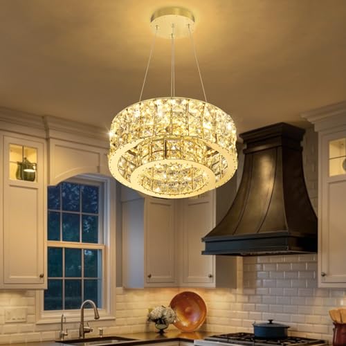 LED Chandeliers for Dining Room LED Dimmable Pendant Lights for Kitchen Island Crystal Adjustable Chandelier for Bedroom Hallway Entrance 12" Gold Light