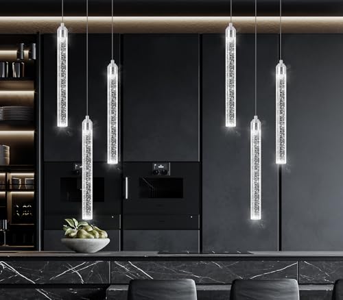 Mini Chandelier Crystal Pendant Lights Integrated LED Pendant Light Fixtures Kitchen Island Chandeliers Pendant Lighting for Dining Room Bubble Chromed Finished Ceiling Hanging Lights 2700K 6000K (3 Count)