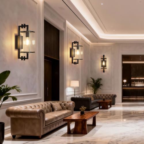 Modern Black Glass Wall Sconce with Super Clear Tempered Glass