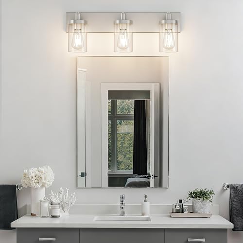 Brushed Nickel Bathroom Light Fixtures 3 Lights Vanity Light for Bathroom Lighting Fixtures Over Mirror