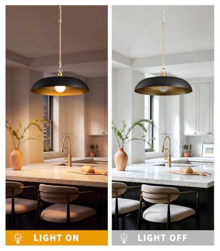 2 Pack 17.8" Black Gold Dome Metal Pendant Lights Kitchen Island