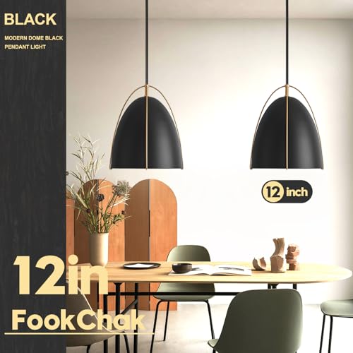 Black Dome Pendant Light 3 Light Socket Large Pendant Light Fixture with Adjustable Pendant Rod 12in Black Gold Pendant Lighting for Kitchen Island Dining Room Kitchen Sink