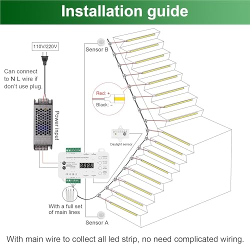 Smart Motion Sensor Stair Light 16 20 Step Staircase with Remote Controller Light Sensor 3000K LED Strip