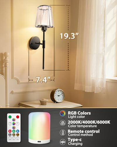 19.3 Inch Crystal Battery Operated Wall Sconces Set of 2