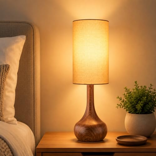 Mid Century Modern Walnut Wood Grain Table Lamp