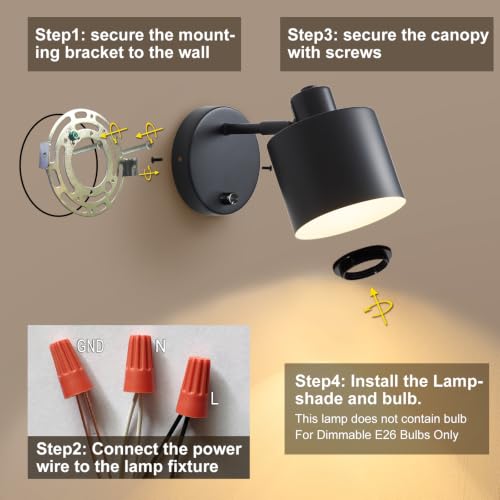 Black Farmhouse Hardwired Wall Sconce with Dimmer Switch Set of 2 (2 Count)
