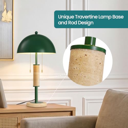 Green Bedside Table Lamp Set 2 Mid Century Modern Tavertine Nightstand Lamp