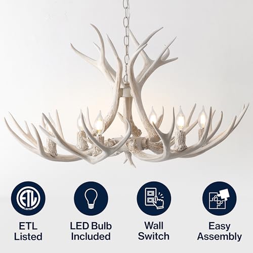 Eldora 6 Light Resin Antler Chandelier 33"