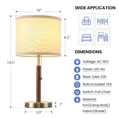 Table Lamp Set of 2 Modern Bedside Buffet Table Lamp with Pull Chain (2 Count)