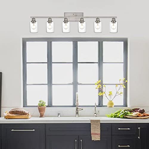 6 Light Bathroom Lighting Fixture in Brushed Nickel Finish