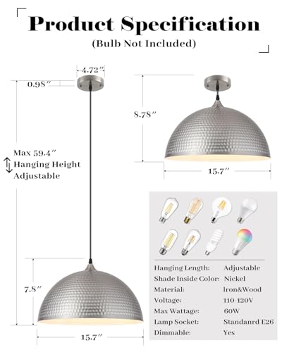 Brushed Nickel Pendant Light 16 inch