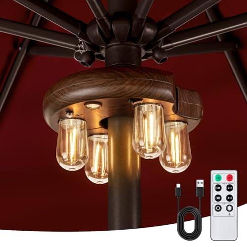 Dark Wood Grain Patio Umbrella Light with Remote Control