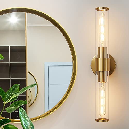 Hardwired Gold Bathroom Vanity Light Clear Glass Wall Sconce