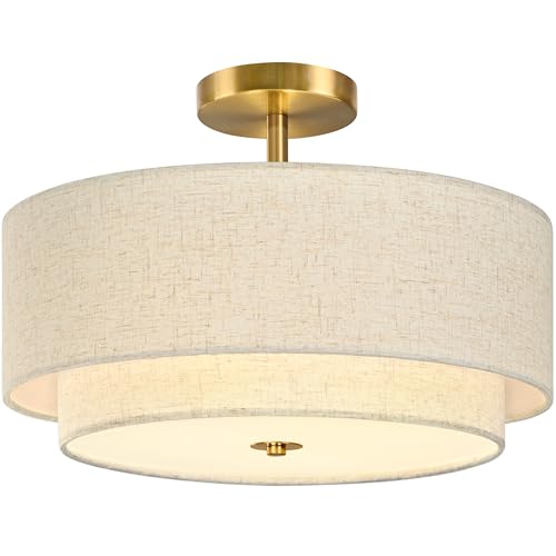 3 Light Semi Flush Mount Ceiling Light Fixture 16 Inch Modern Gold Drum Ceiling Light Fixture with 2