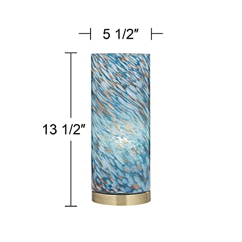 Nikki 13 1 2" Small Accent Lamp Coastal Modern Blue Glass Art Antique