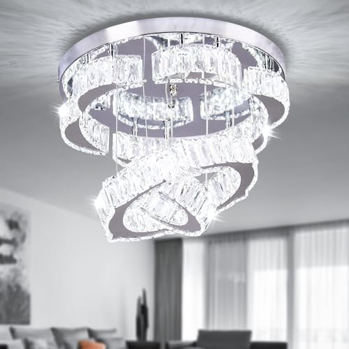 15.7" 2 Ring Flower Crystal Flush Mount Ceiling Light Cool White