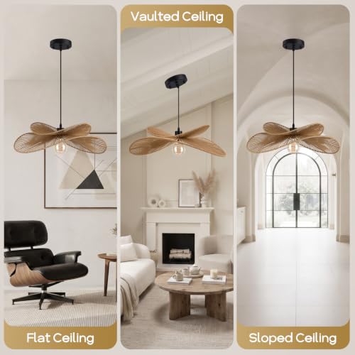 22.8" Large Boho Rattan Pendant Light (Natural)
