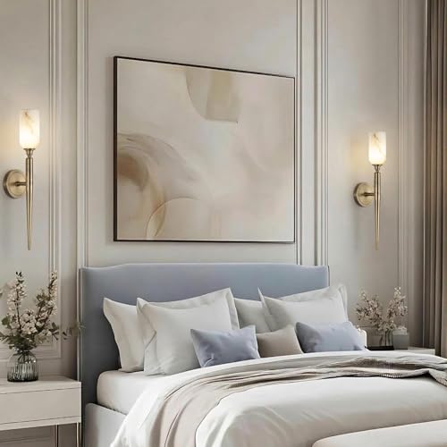 Aged Brass Alabaster Wall Sconce 1 Pack
