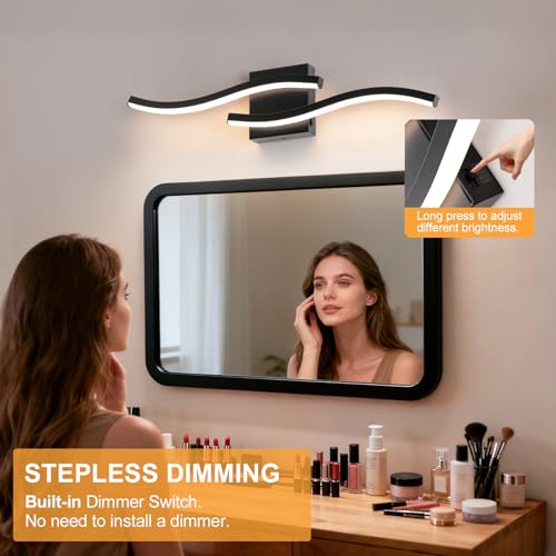 Black Curved Bathroom Vanity Light Fixture Over Mirror
