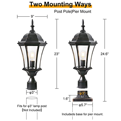 Cast Aluminum 24" Large Outdoor Post Light with 3" Pier Mount (2 Count)