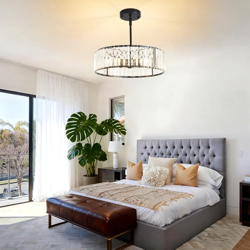 Modern Black Crystal Semi Flush Mount Ceiling Light Fixtures 16 in (Black / 16 in)