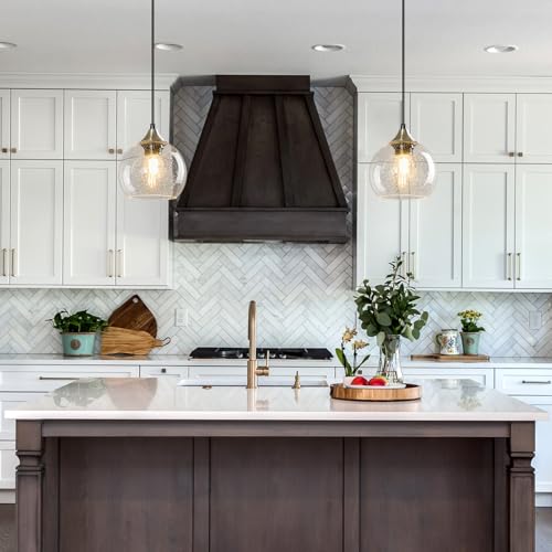 Clear Glass Pendant Lights Kitchen Island Lighting Globe Pendant Light Fixtures Modern Pendant Lighting for Kitchen Island Bedroom Living Dining Room Light Fixture (2 Count)
