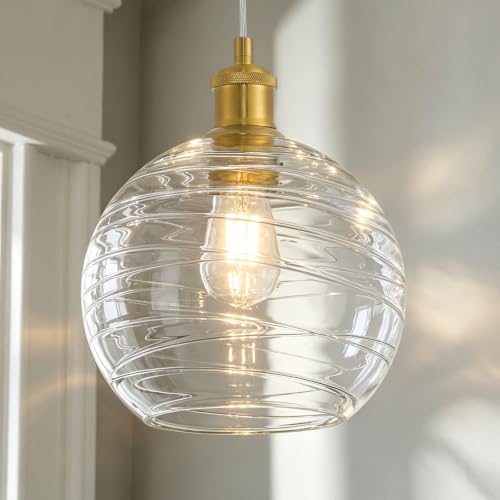 Gold Pendant Light Large Globe Glass Kitchen Light Fixture for Dining Room