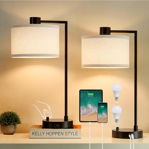 Table Lamp for Bedroom Set of 2 with USB C+A Ports (2 Count)