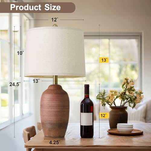 24.5" Single Rustic Terracotta Brown Handcrafted Ceramic Table Lamp 5FT Cord