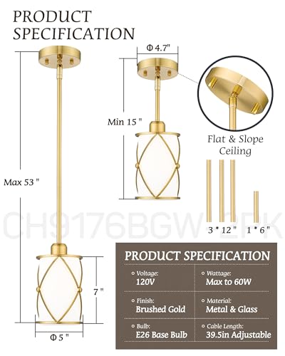 Brushed Gold Pendant Lights Kitchen Island 3 Pack (3 Count)