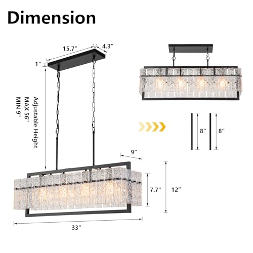 4 Lights Black Large Rectangle Chandeliers for Dining Room