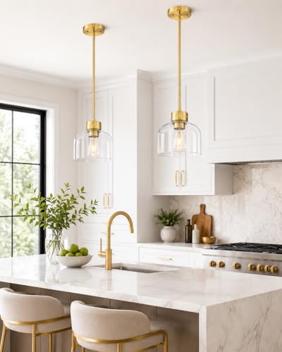 8" Brushed Gold Pendant Lights Kitchen Island