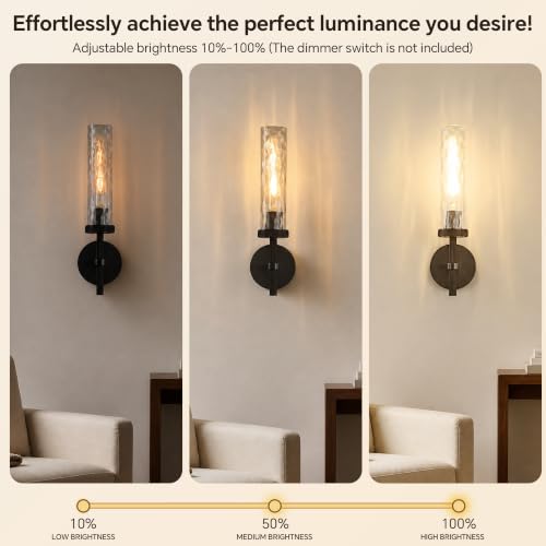 Bathroom Sconce Hardwired Black Sconce with Water Ripple Glass
