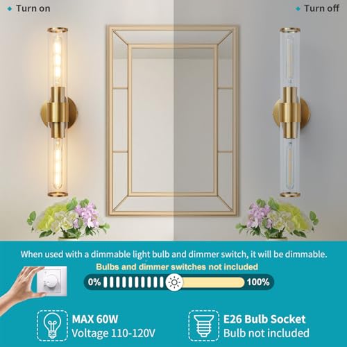 Hardwired Gold Bathroom Vanity Light Clear Glass Wall Sconce