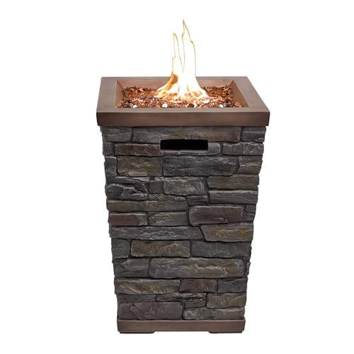 GXT966 Stone Look Column Gas Fire Pit with 32K BTU and Adjustable Flame