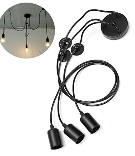 3 Heads Pendant Lamp Lighting Vintage Edison Triple Heads Adjustable DIY Ceiling Spider Lamp E27 Edison Bulb Hanging Chandelier Light Modern Chic Pendant Lighting for Dinning Living Room Bar