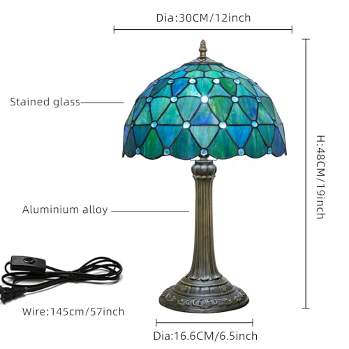 Tiffany Style Sea Blue Stained Glass Table Lamp Bedroom Bedside Lamp Living Room Dining Room Office Decoration Desk Lamp Home Decoration Creative Gift