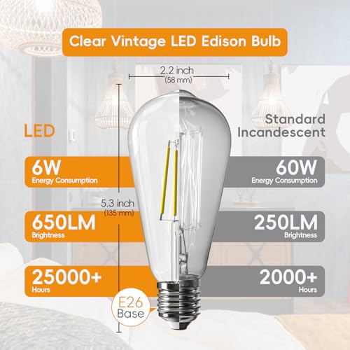 Edison Bulbs E26 LED Bulb 60 Watt Equivalent