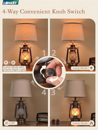 18.72" Black Gold Lantern Flickering Flame Table Lamps Set of 2 (2 Count)