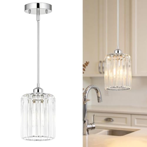 Chrome Kitchen Pendant Lights Over Island with Adjustable Rods