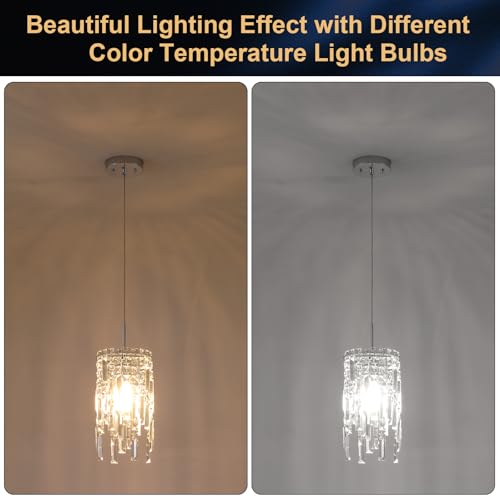 Chrome Crystal Chandelier 7'' Small Kitchen Island Crystal Pendant Light Fixture Raindrop Flush Mount Hanging Chandelier for K9 Crystal Lights Fixture for Bedroom Kitchen Sink Dining Room