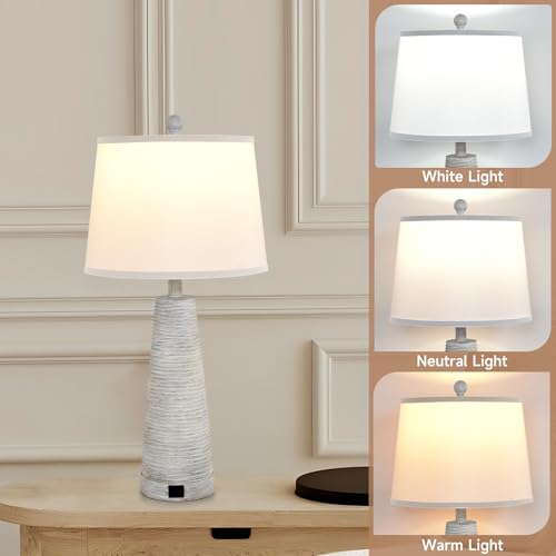 Nightstand Lamp Bedside Lamps Set of 2 Vintage Rustic Farmhouse Table Lamp 3 Way Dimmable Horizontal Stripe Light (2 Count)